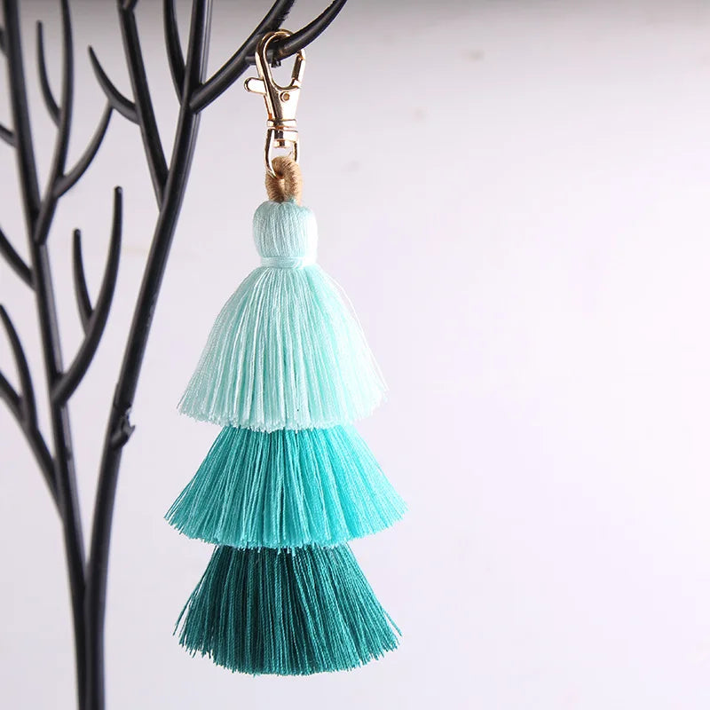 Boho Colorful Three-layer Tassels Pendant Keychains Ethnic Style Handmade Tassel Drop Jewelry Gifts Bag Accessory