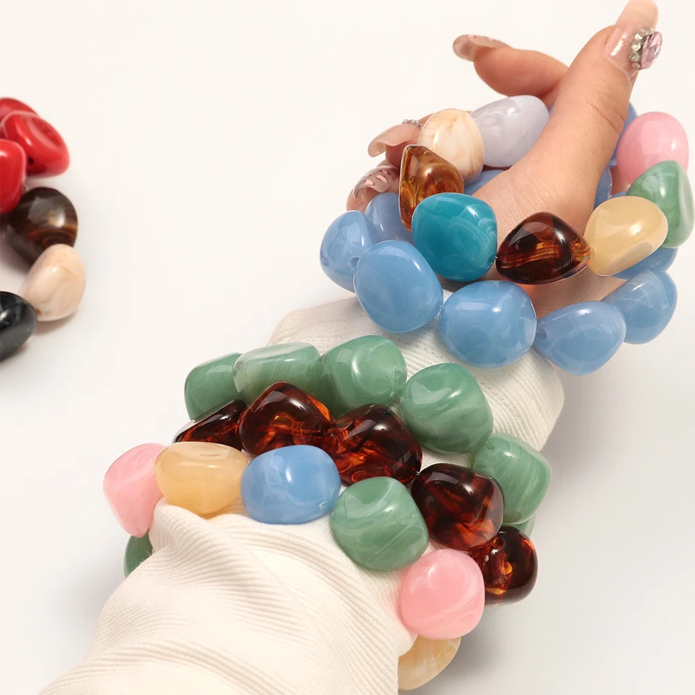 Boho Colorful Irregular Stone-shaped Beads Stretch Bangle Bracelets New Resin Geometric Beaded Bracelet 2026 Trendy Jewelry