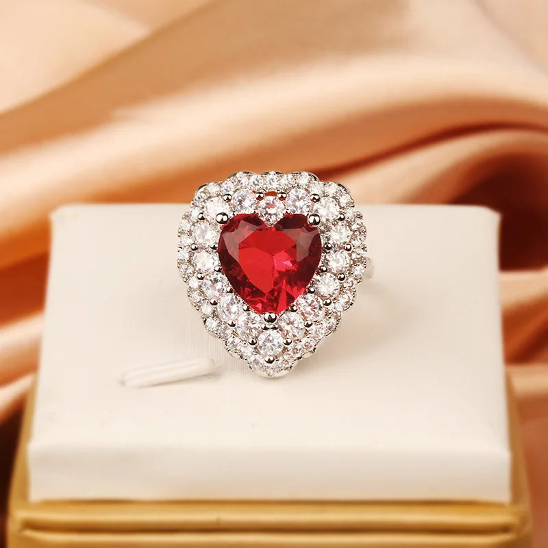 New 925 Silver High Quality Full Diamond Heart Ring Female Party Birthday Jewelry Gift Wholesale