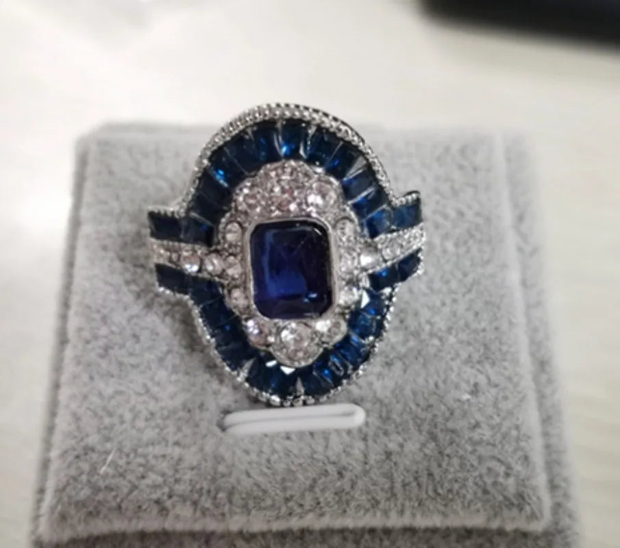 Fashion Exquisite Blue Rings Women Anniversary Evening Party Dazzling Zircon Silver Color Elegant Lady's Luxury Jewelry Gifts