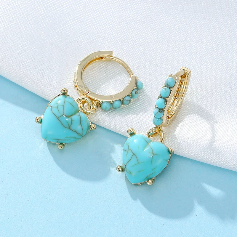 Vintage Imitation Turquoise Romantic Heart Shaped Dangle Earrings for Women's Fashion Festival Anniversary Jewelry Accessories