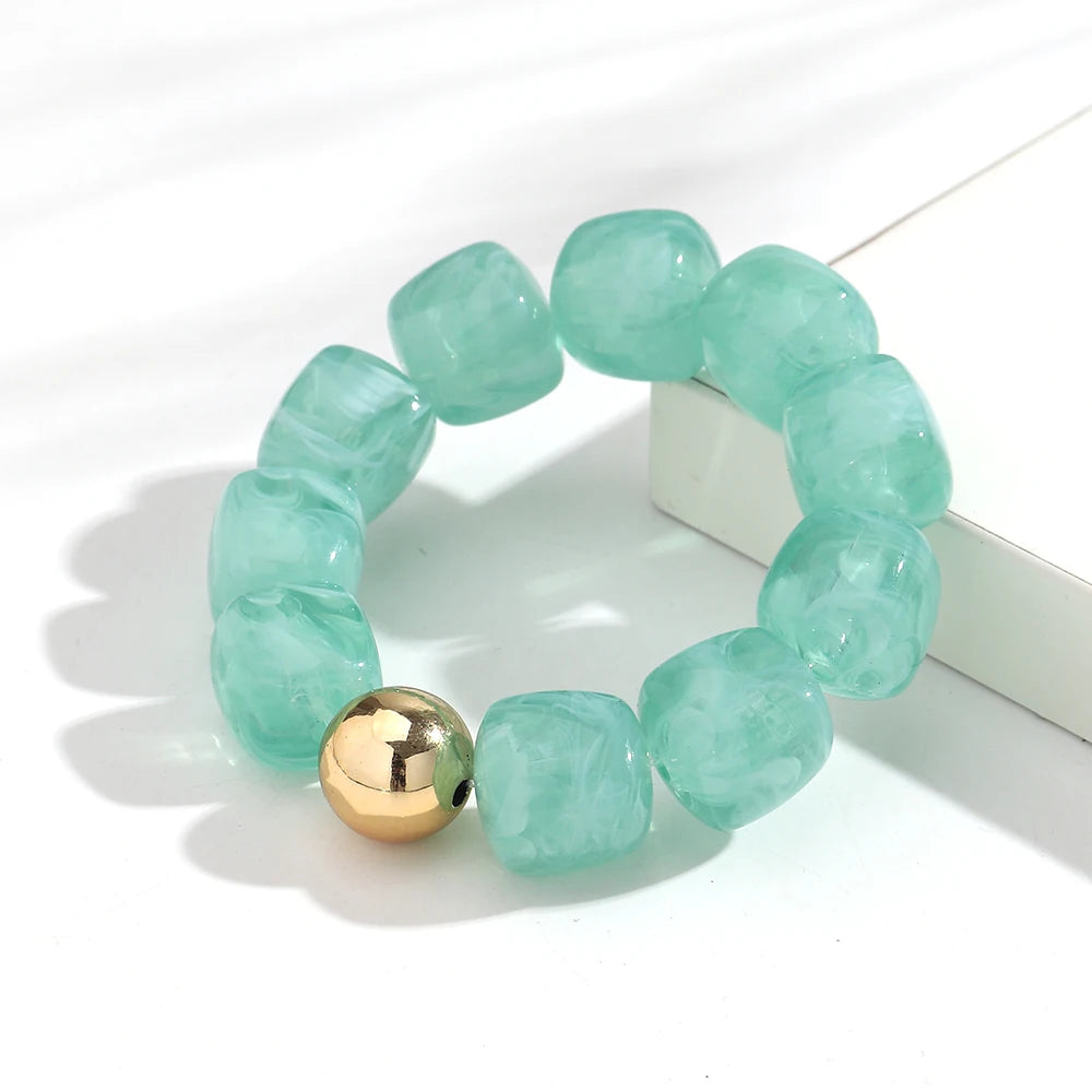 Acrylic Multicolor Irregular Beads Stretchy Bracelets Bangles for Women Resin Marbled Beaded Geometric Elastic Bracelet Jewelry