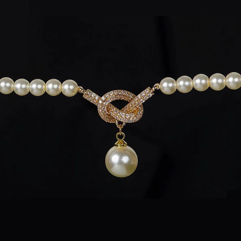 2026 French Sparkling Rice Pearl Necklace Crystal Faux Pearl Pendant Choker Elegant Women's Collarbone Chain Wife Gift