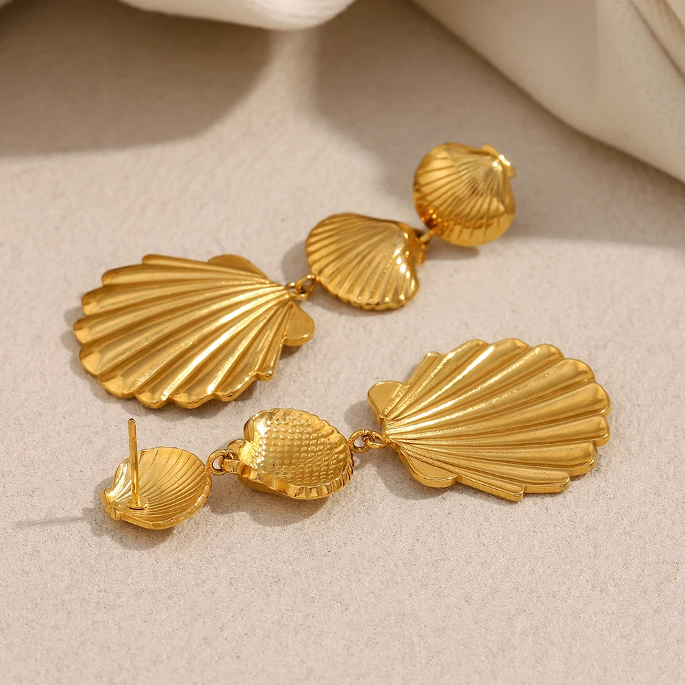E.B.belle Fashion Multi Size Three Shell Pendant Necklace High Quality Stainless Steel Women Girls Holiday Jewelry Accessories