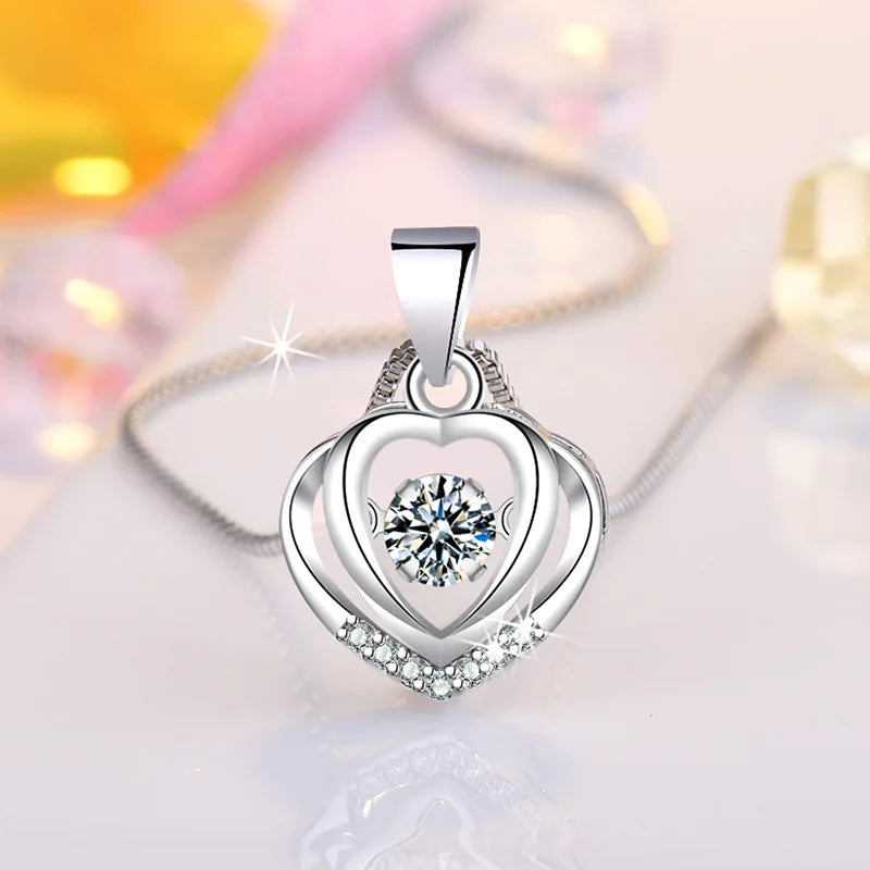 925 Sterling Silver Necklace Pendant Romance Heart Zircon High Quality For Woman Fashion Wedding Engagement Jewelry Gift