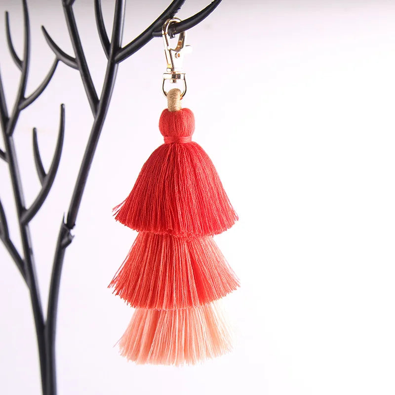 Boho Colorful Three-layer Tassels Pendant Keychains Ethnic Style Handmade Tassel Drop Jewelry Gifts Bag Accessory