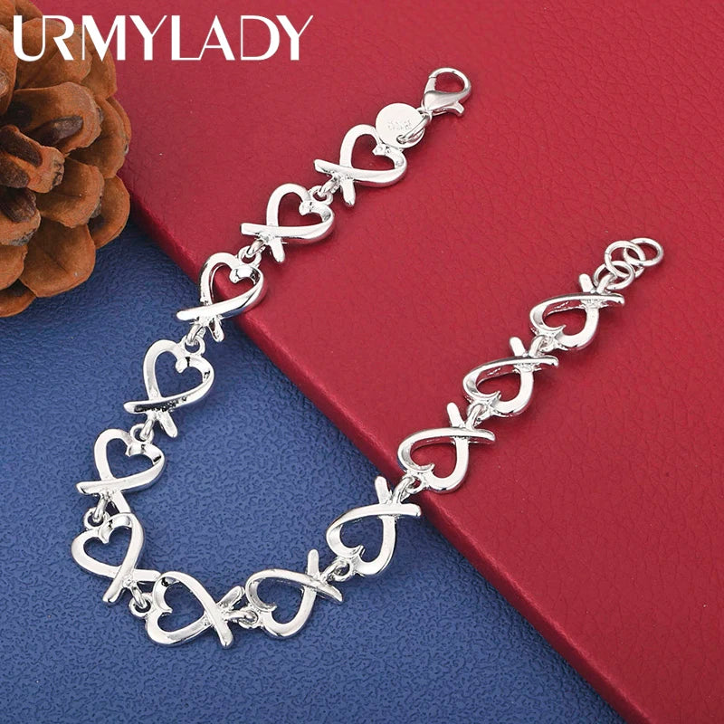 URMYLADY 925 Sterling Silver Love Heart Chain Bracelet For Women Wedding Engagement Party Fashion Jewelry