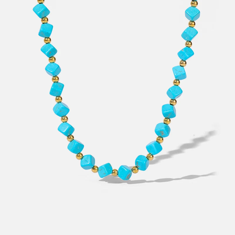 EILIECK 316L Stainless Steel Green Stone Necklaces Irregular Bead String Necklace Fashion Women's Vacation Jewelry Chain Chokers
