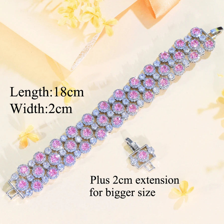 ThreeGraces Luxury Shiny Green White Zircon Big Wide Party Bracelet for Women Gorgeous Dubai Wedding Evening Party Jewelry BR400