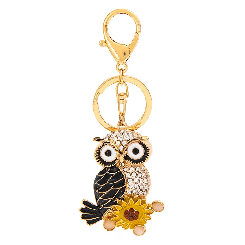 EASYA New Design Crystal Owl Keychain Full Rhinestone Key Ring Key Holders For Women Bag Accessories Cute Animal Car Key Chain
