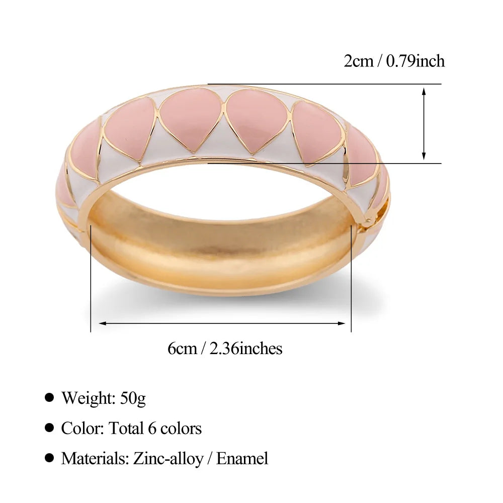 KMVEXO Sweet Pink Enamel Metal Spring Bangles For Women Exaggerated Geometric Wide Cuff Bracelets Girl's Aesthetic Jewelry