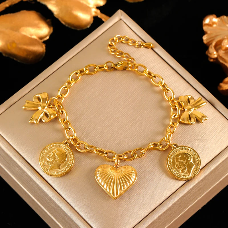 EILIECK 316L Stainless Steel Metal Golden Sun Moon Starfish Bracelet For Women Trendy Wrist Chain Handmade Jewelry Gift Party