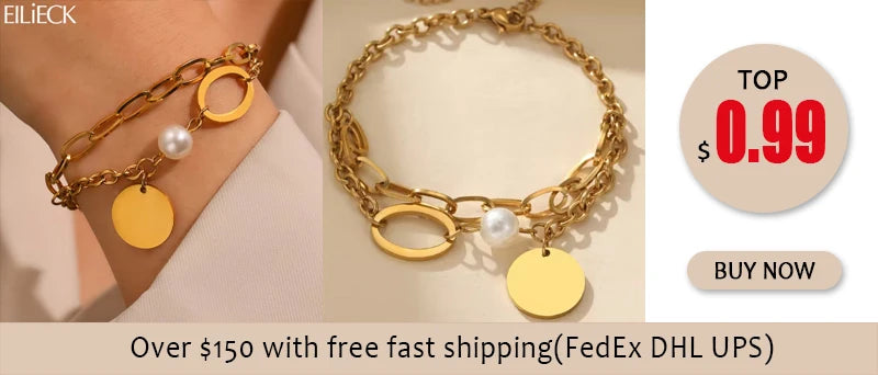 EILIECK New Fashion Stainless Steel Coins Heart Charm Bracelet For Women Trendy Gold Silver Color Wrist Chain Jewelry Lady Gift