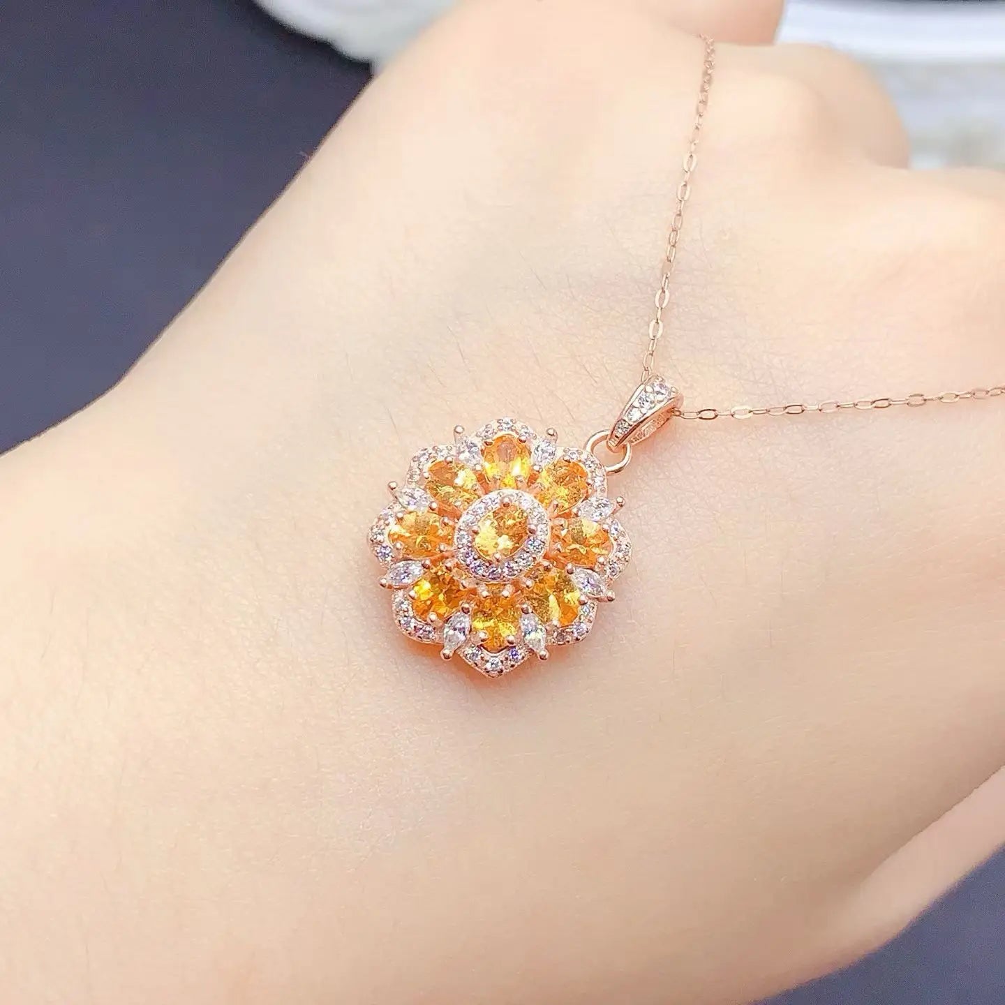 Sparkling 925 Silver Crystal Pendant Natural Citrine Pendant with Authentic Certificate Fine Jewelry Birthday Gift for Women
