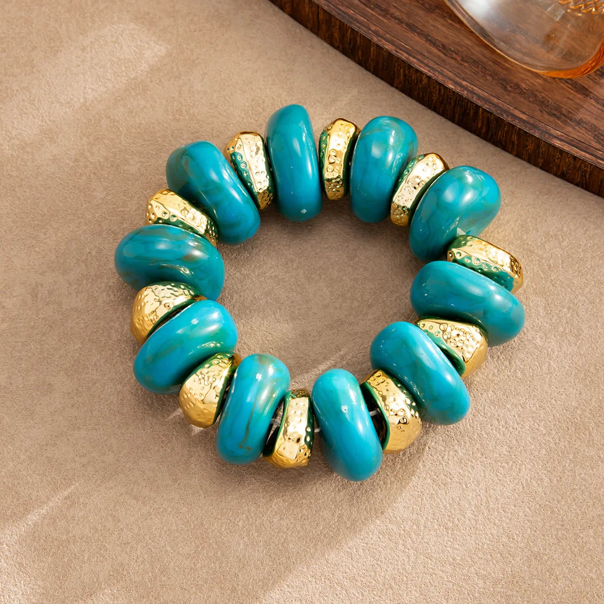 KMVEXO Bohemian Colorful Acrylic Beads Bracelet for Women New Trendy Resin Flat Round Elastic Bangles Statement Jewelry Gift