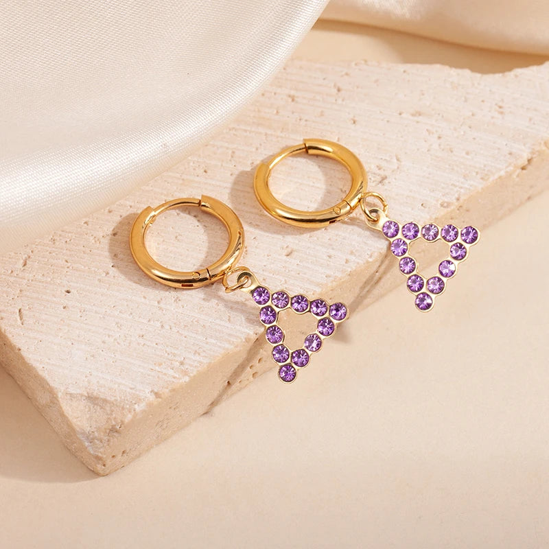 ANENJERY 316L Stainless Steel Heart Geometry Cross Star Circular Zircon Pendant Earrings For Women Fashion Simple Jewelry Gifts
