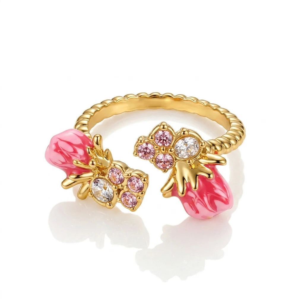 Sweet Double Rose Adjustable Open Ring for Women, Gold Plated Luxury All-match Jewelry, Daily Party Wear Gift Finger Ring
