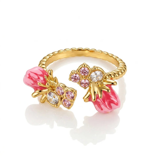 Sweet Double Rose Adjustable Open Ring for Women, Gold Plated Luxury All-match Jewelry, Daily Party Wear Gift Finger Ring