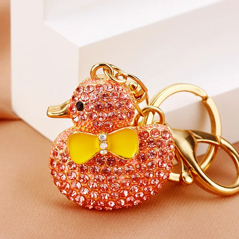 Creative rhinestone cute big yellow duck car keychain women's bag pendant metal key chain ring festival gift wholesale