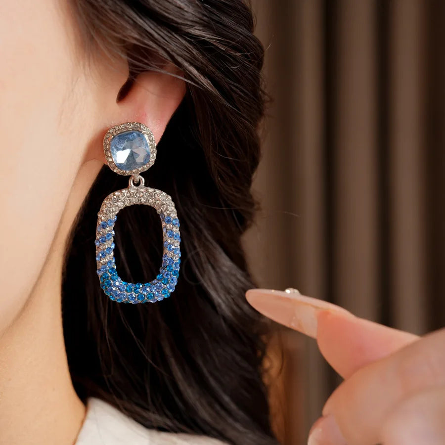 Rhinestone Hollow Square Dangle Earrings Personality Elegant Exquisite Light Luxury High Grade Fashion Ear Jewelry for Women
