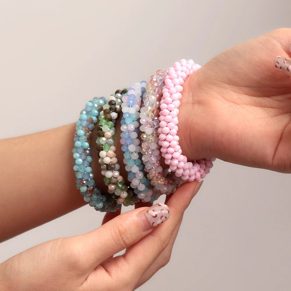 Sweet Rhinestone Round Beads Elastic Bangle Bracelets Fashion Stackable Geometric Stretch Bracelets Women Jewelry Gifts