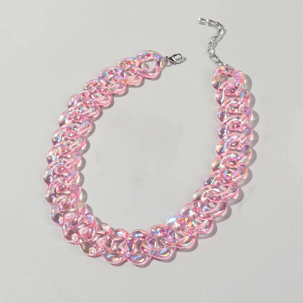 FishSheep Statement Colorful Acrylic Chain Choker Necklaces for Women Boho  Multi Color Big Chunky Link Collar Necklace Gift