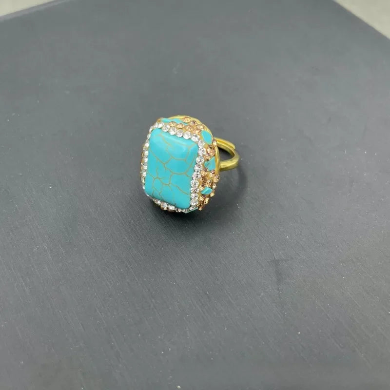 Turkish Natural Blue Turquoise Earrings Women Gemstone Rhinestone Crystal Jewelry Sets Party Wedding Dress Accessories Aretes