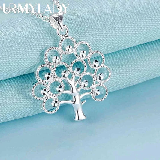 URMYLADY 45cm 925 Sterling Silver fine tree Pendant Necklace For Women Fashion charms Christmas gifts party Wedding Jewelry