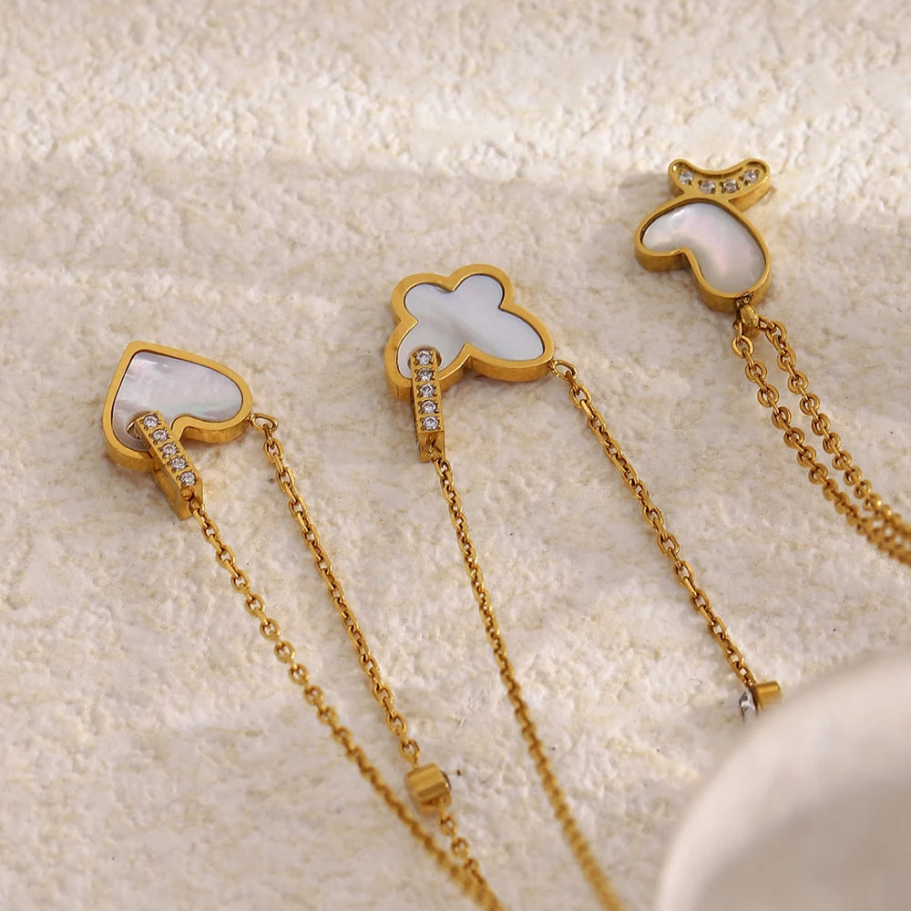 E.B.belle Heart Butterfly Pendant Chain Necklace 18K Gold Plated Stainless Steel Women's Necklaces Minimalist Chain Jewelry Gift