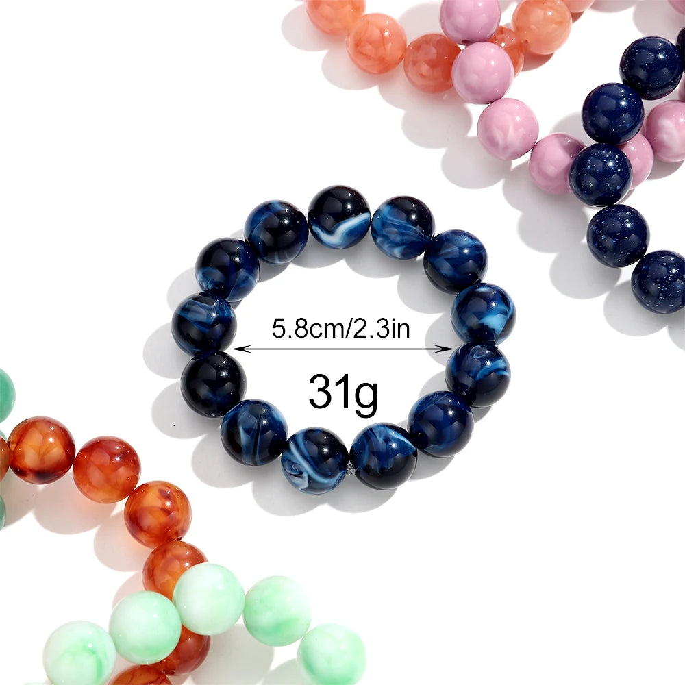 Bohemian Acrylic Colorful Marbled Elastic Round Beads Bracelets Trendy Geometric Stackable Bangle Bracelet Jewelry for woman