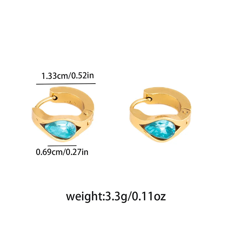 ANENJERY 316L Stainless Steel Geometry Heart Water Drop Zircon Hoop Earrings For Women Men Simple Personality Jewelry Gifts