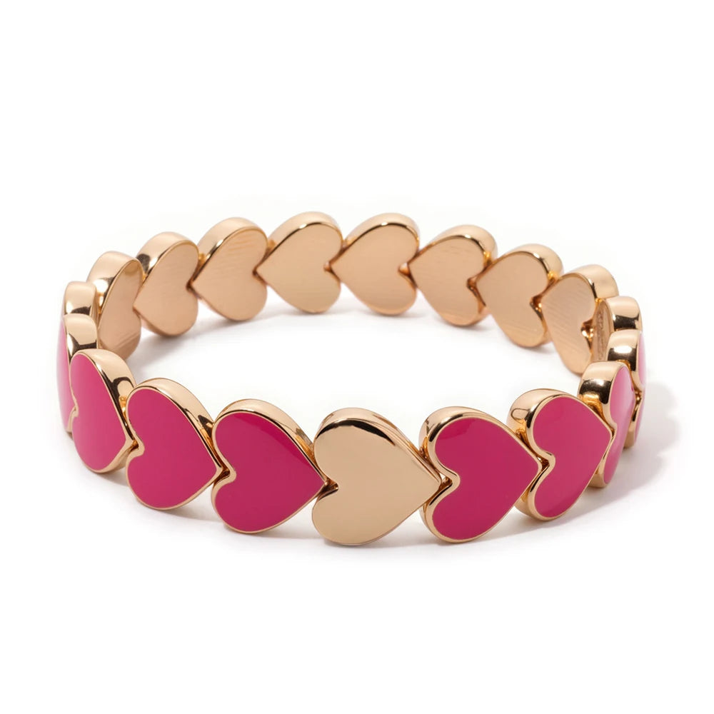 BEUTIFOR Drop Oil Love Shape Beaded Elastic Bracelets For Women Colorful Boho Beads Chunky Peach Love Wrist Accessory