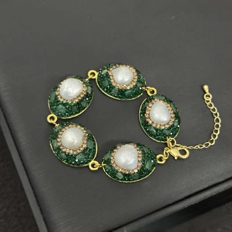 Baroque Pearls Bracelets for Women Inlaid Rhinestones Geometric Exquisite Jewelry Fashion Elegant Versatile Pulseras Mujer