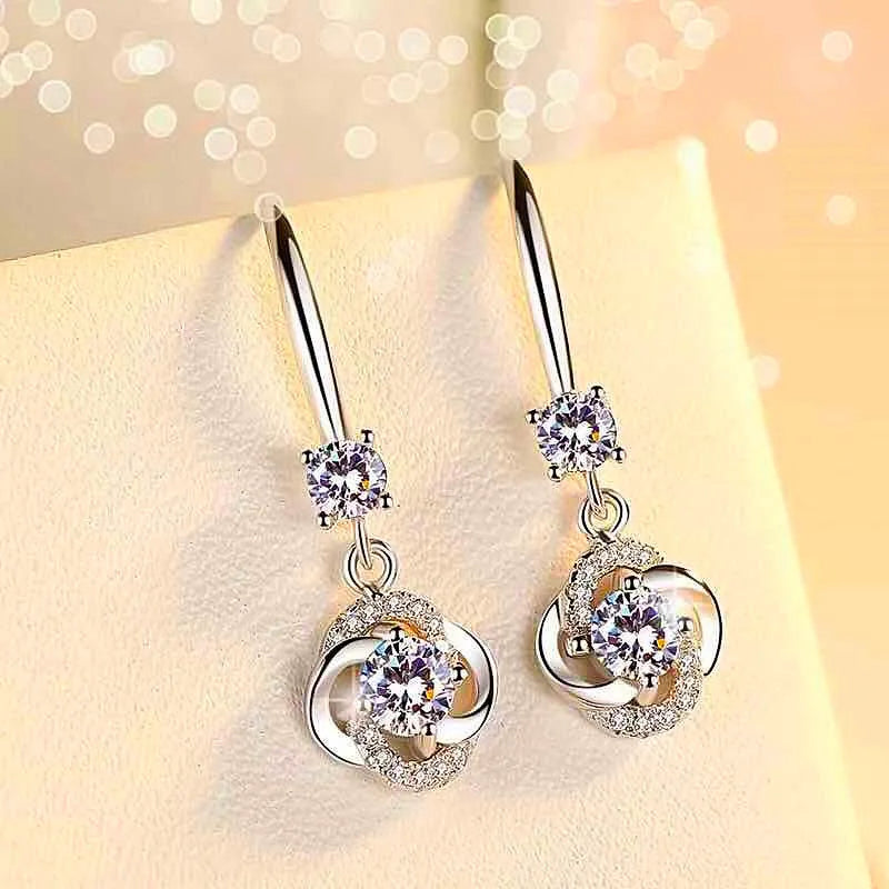 Boho Female Crystal Pink Blue White Drop Earrings Silver Color Zircon Stone Small Round Wedding Jewelry For Women