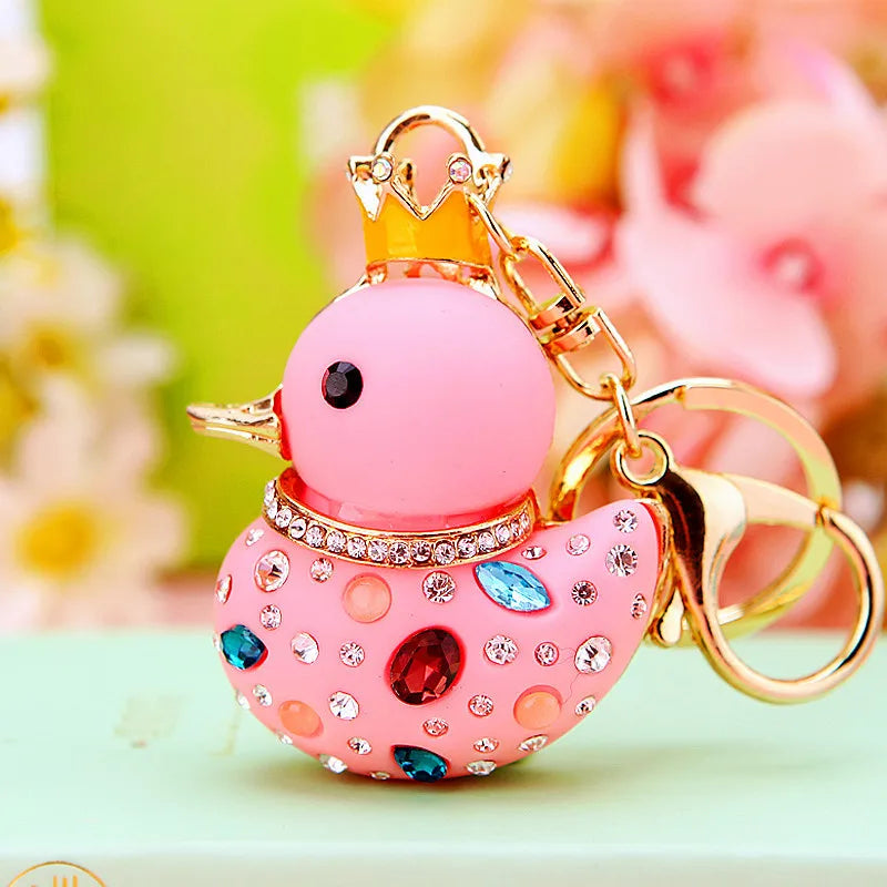 Creative rhinestone cute big yellow duck car keychain women's bag pendant metal key chain ring festival gift wholesale