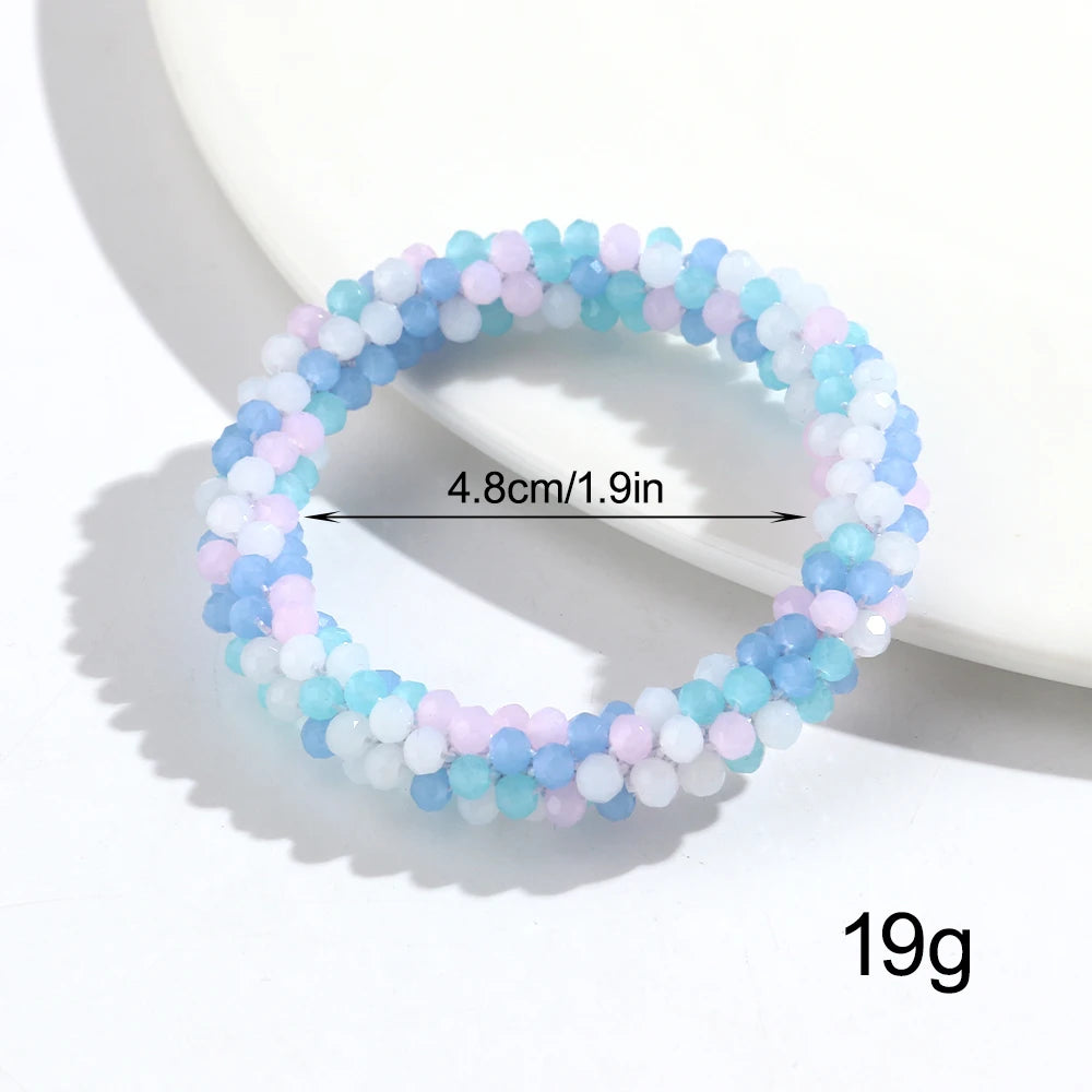 Sweet Rhinestone Round Beads Elastic Bangle Bracelets Fashion Stackable Geometric Stretch Bracelets Women Jewelry Gifts