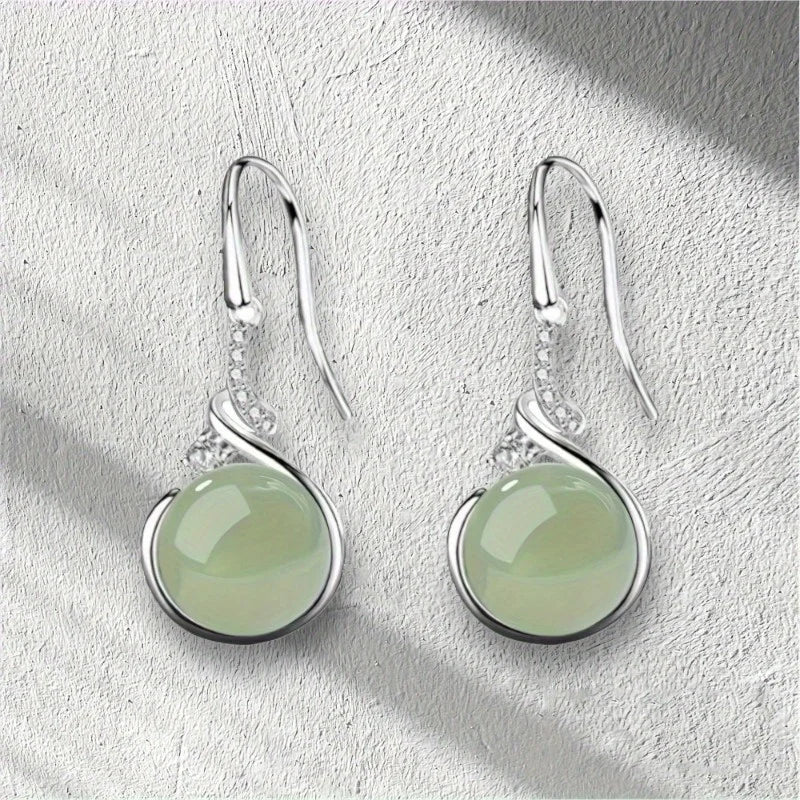 Vintage Palace Green Imitation Pearls Jade Earrings Stud Drop Earrings for Women Zirconia Classic Grace Ethnic Jewelry Gifts