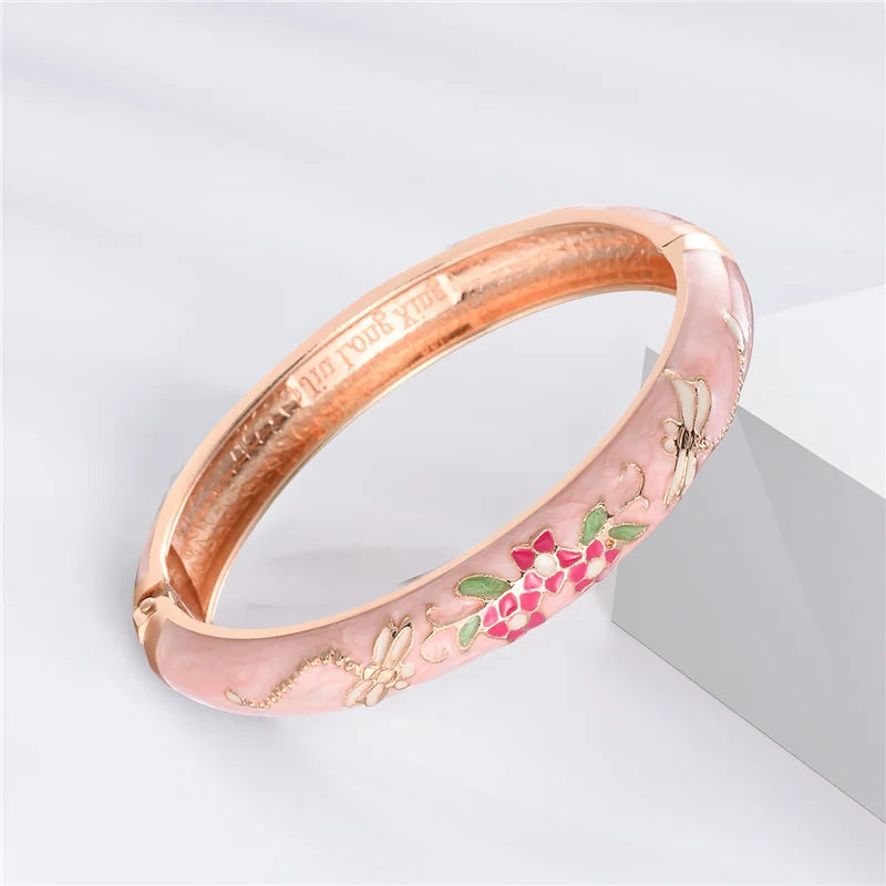 Cloisonne Bracelet For Women Bangles On Hand Enamel Jewelry Flower Women's Hand Bracelet Female Bangle Mother's Day Gifts Wife