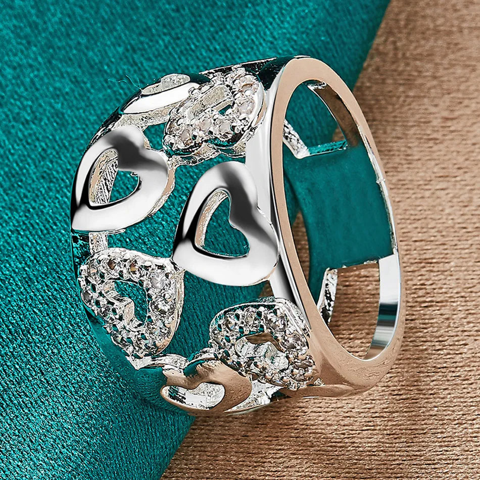 URMYLADY 925 Sterling Silver Hollow Smooth Heart Zircon Charm 7-10# Ring For Women Wedding Engagement Fashion Jewellery