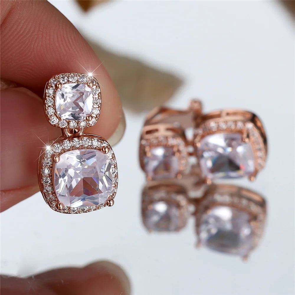 Luxury Big White Zircon Clip Earrings For Women Luxury Crystal Female Silver Color Round Wedding Jewelry