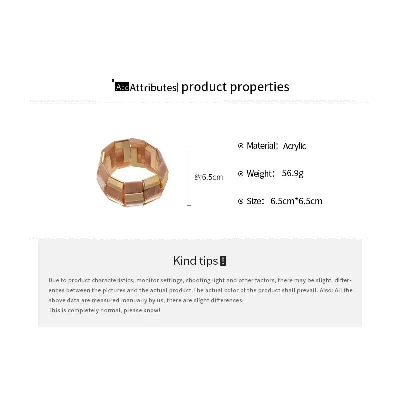 Acrylic Square Splicing Geometric Round Bangles for Women European and American Fashion Simple Bracelet Hand Jewelry Sense
