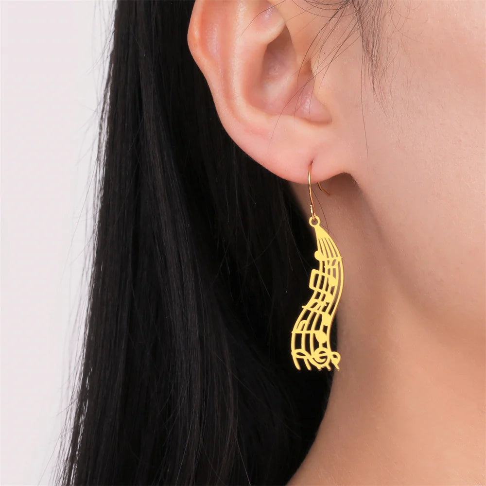 My Shape Music Note Drop Earrings for Women Men Gifts Stainless Steel Classic Musical Violin Dangle Earring Jewelry Musican Gift