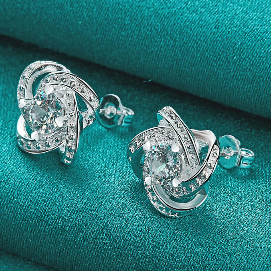 URMYLADY 925 Sterling Silver Four-Leaf Clover Zircon Earring Stud Earrings For Women Charm Wedding Engagement Fashion Jewelry