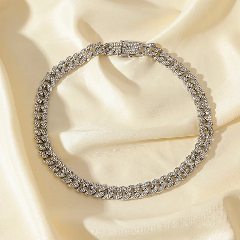 EILIECK Exquisite Geometric Thick Cuban Chain Necklace Bracelet Set Trendy Collar Punk Zirconia Collar Jewelry Women Men New