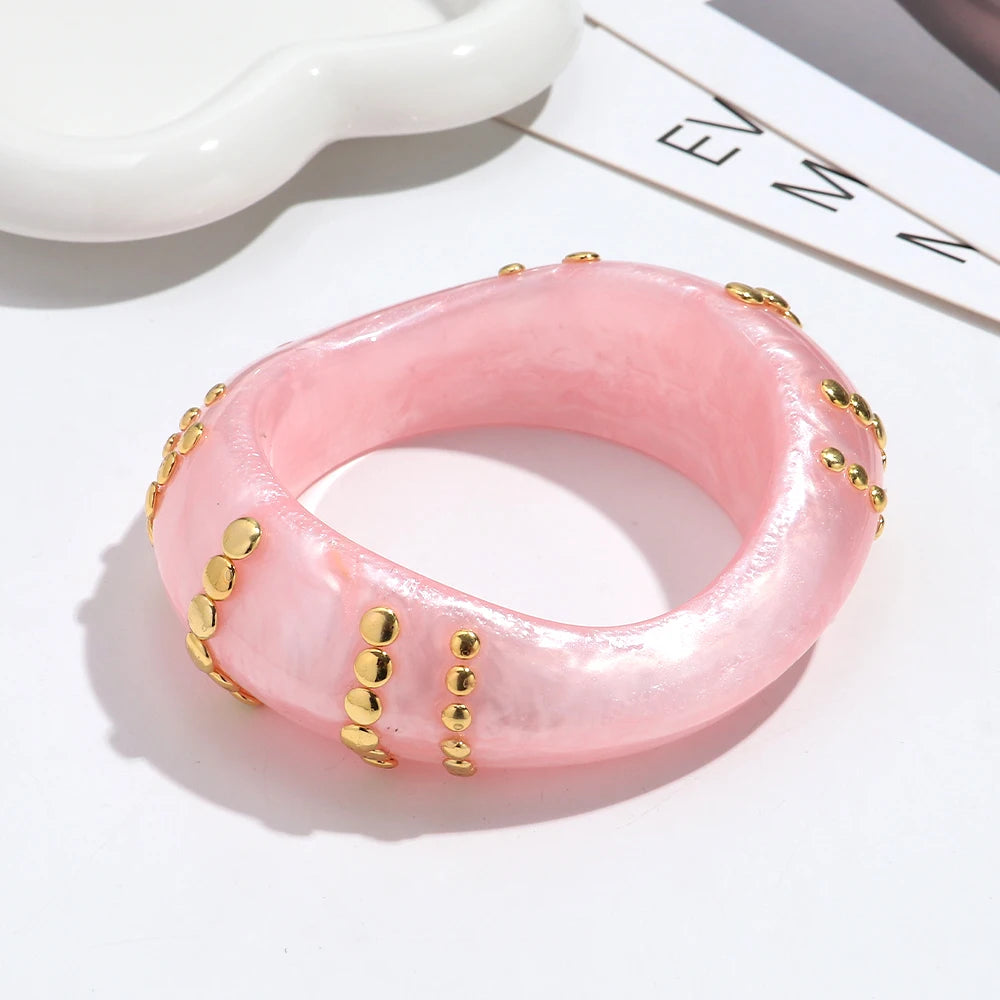 Fashion Resin Irregular Geometric Studs Chunky Bangles New Acrylic Curve Wave Wide Cuff Bangle Women Jewelry Gifts