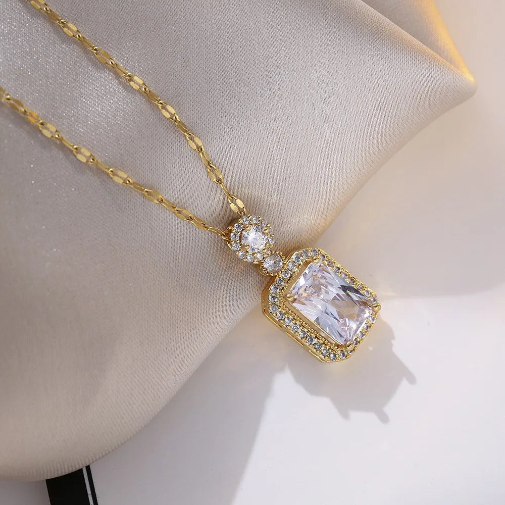 Green Crystal Jewelry Set for Women Square Rhinestone Necklace / Earrings / Rings Fashion Jewelry For Lady New Year Gift 2026