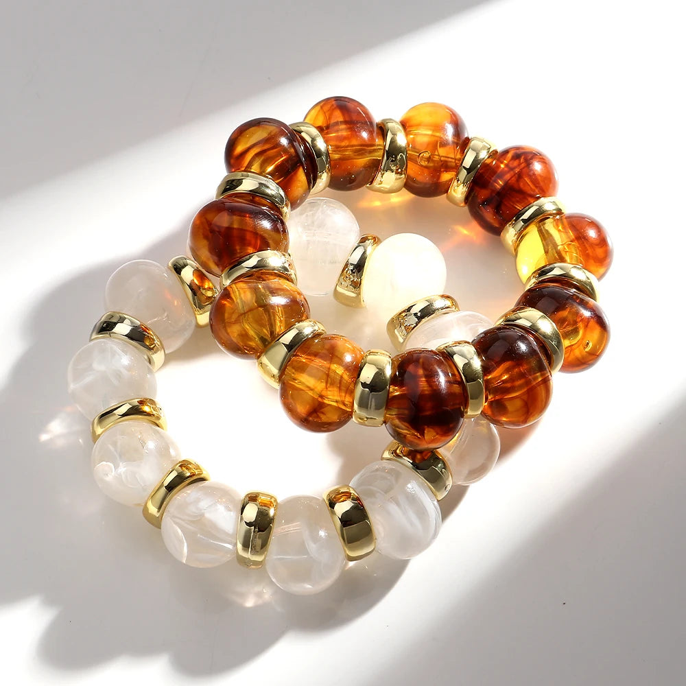 Trendy Acrylic Irregular Round Beads Elastic Bracelets Bangle Bohemian Big Resin Geometric CCB Beaded Bracelet Jewelry for Women