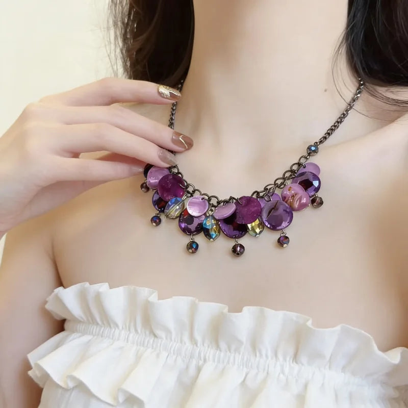 NISHIZAWA Y2k Purple Necklaces for Women Tassels Vintage Chokers Jewelry Beach Style Fashion Collares Para Mujer