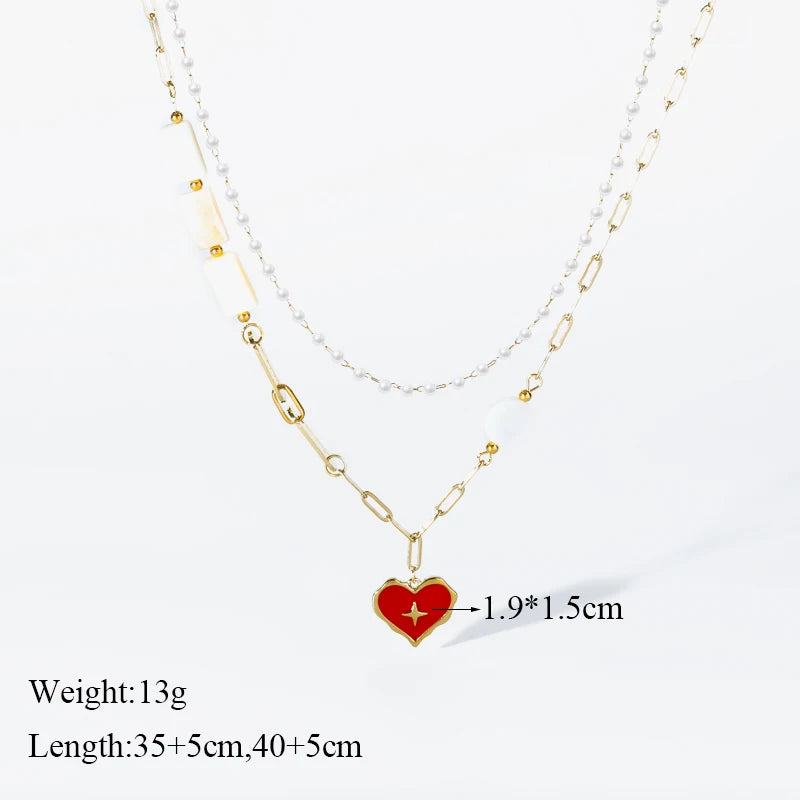 EILIECK 316L Stainless Steel Colorful Heart Love Zircon Pendant Necklace For Women Fashion 2 IN 1 Neck Chain Jewelry Gift collar