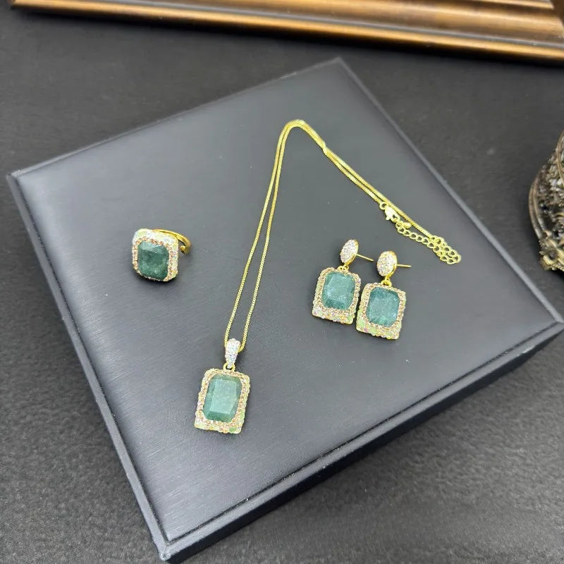 Natural Stones Earrings for Women Crystal Geometric Vintage Elegant Jewelry Light Luxury Fashion Dinner Party Aretes De Mujer